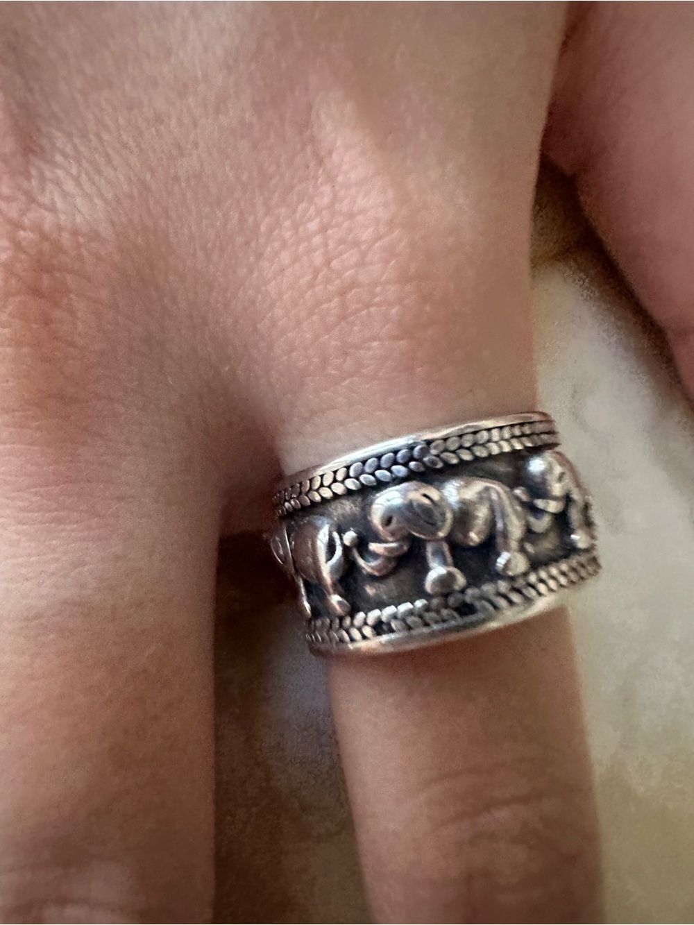 Sterling Silver Elephant Band Ring - Silver